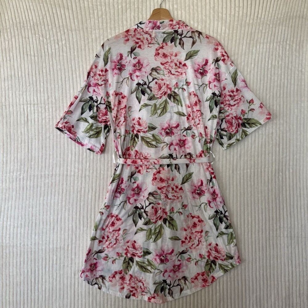 Show Me Your Mumu Robe Kimono Womens OS One Size White Pink Floral Belted Cardi - Picture 3 of 10